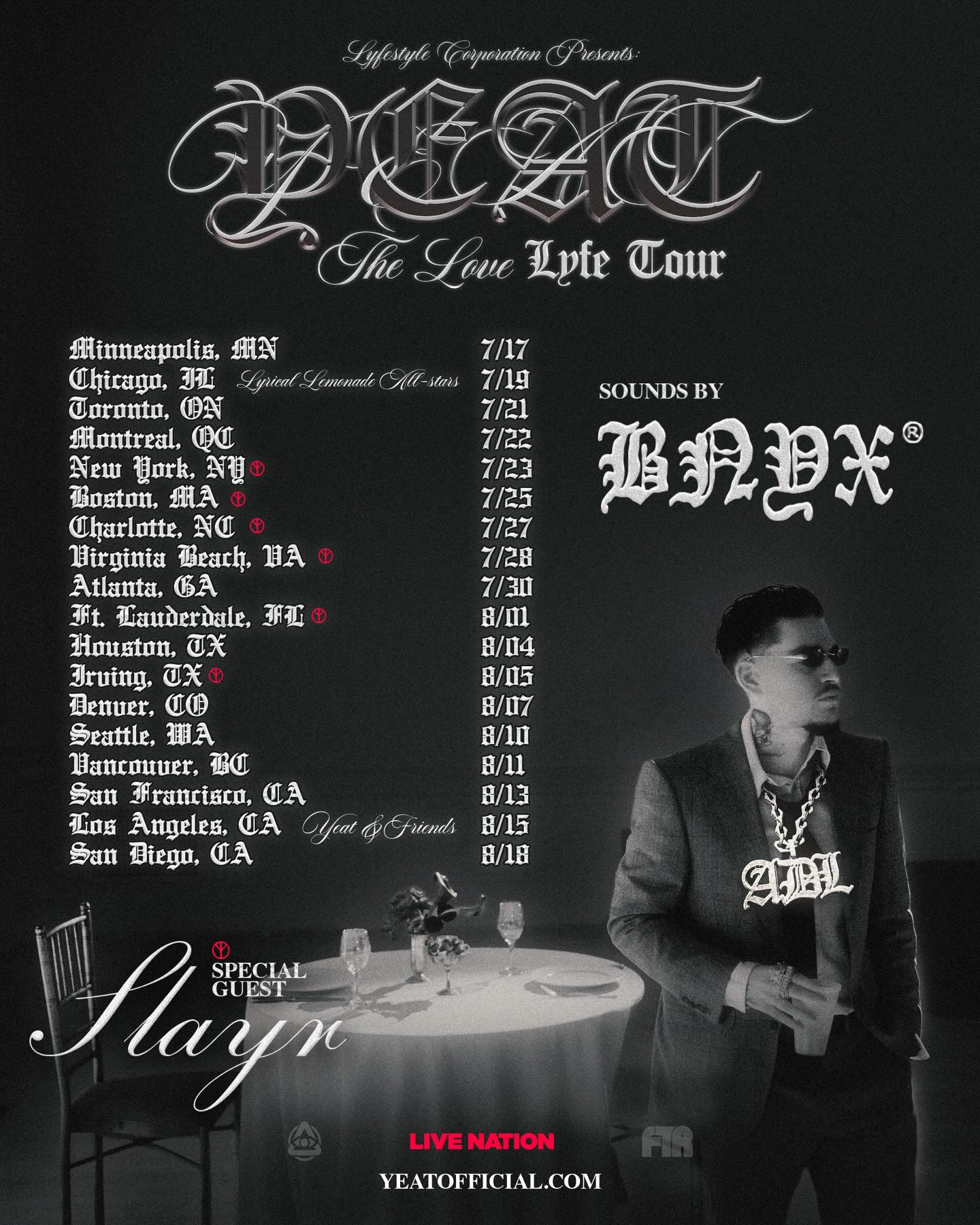 Yeat The LOVE/LYFE Tour Poster 2026